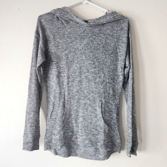 Aeropostale Sweaters - LIVE LOVE DREAM Grey White Hooded Knit Sweater Front Kangaroo Pocket Size XS